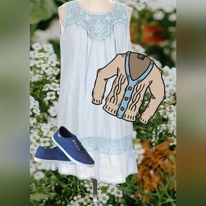 Anthropologie Beautiful Stories Light Blue Sleeveless Dress/tunic with Lace